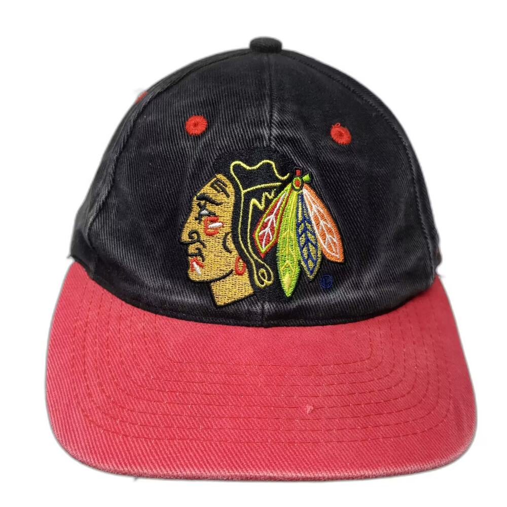 NHL Chicago Blackhawks Kick10 Pro Gear Strapback Hat Black Red TCF Bank Cap OSFM